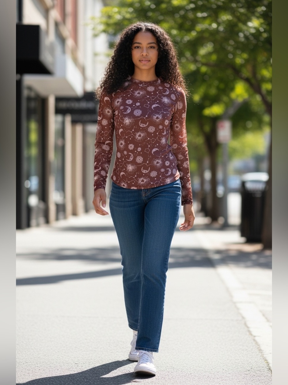 Just Polly Sheer Celestial Long-Sleeve mesh Top, Size XL